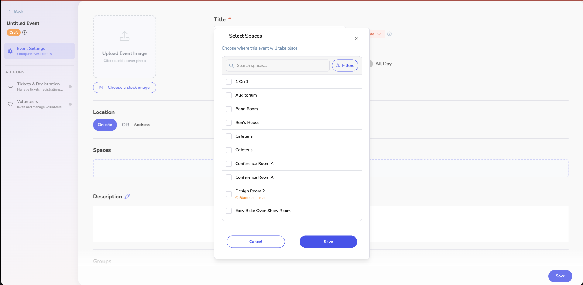 Adding a space to an event