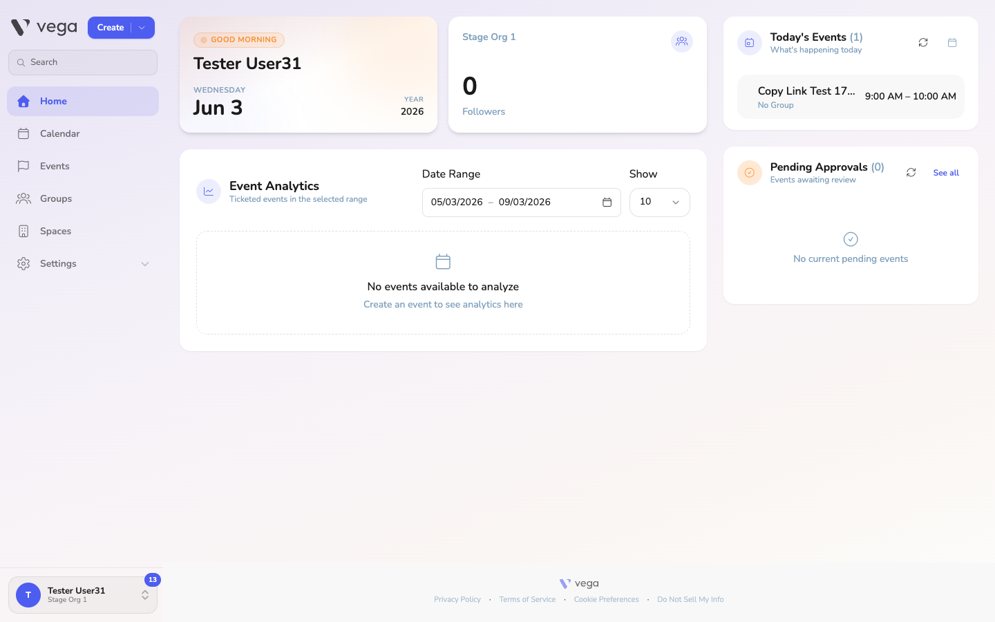 Vega Admin Dashboard