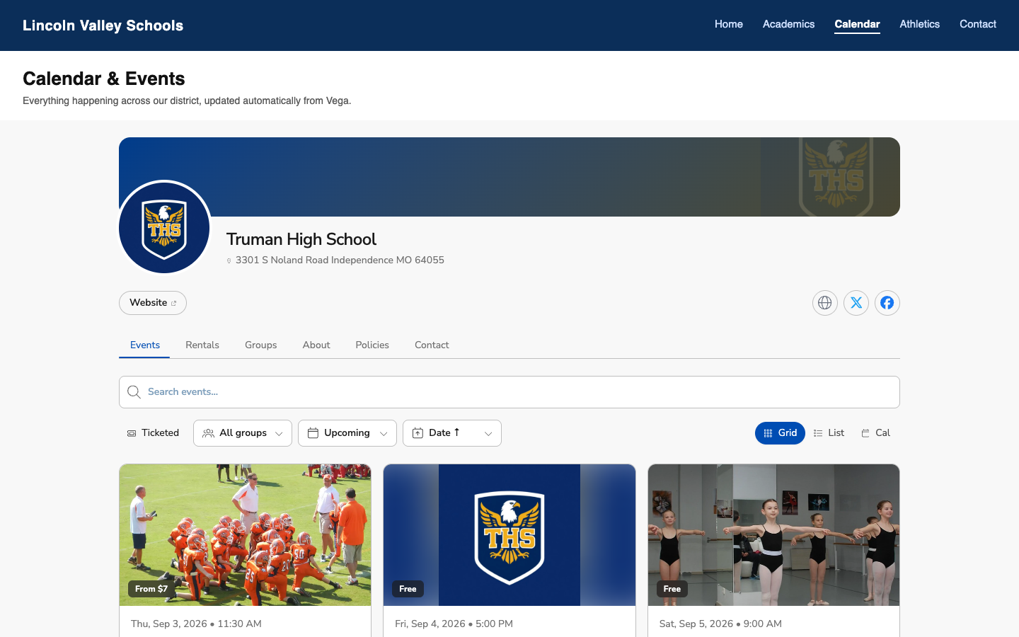 Full page embed shown as the entire content of a page on an example school website
