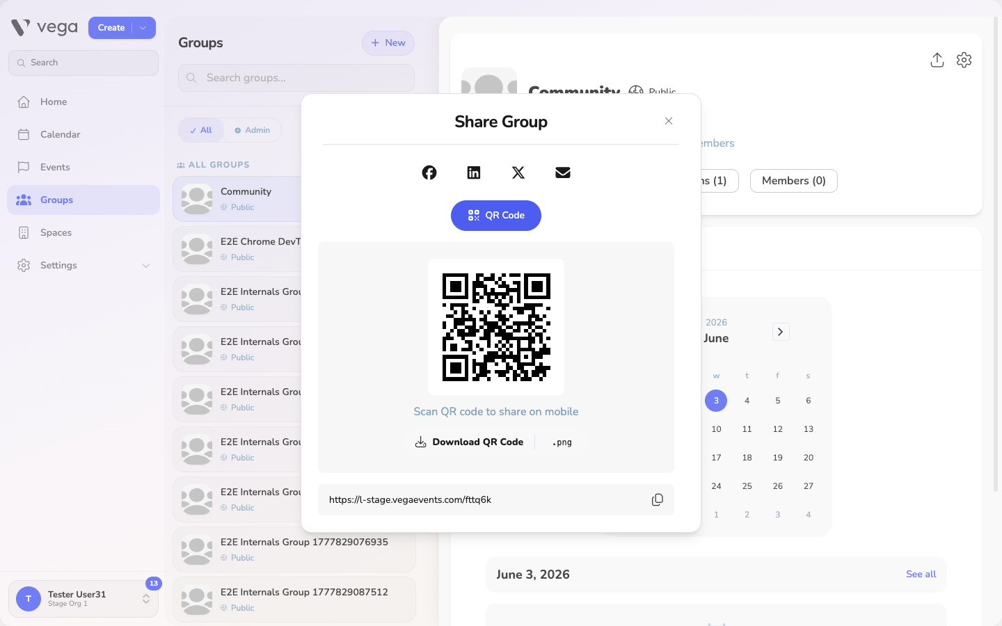 QR code generated for the group