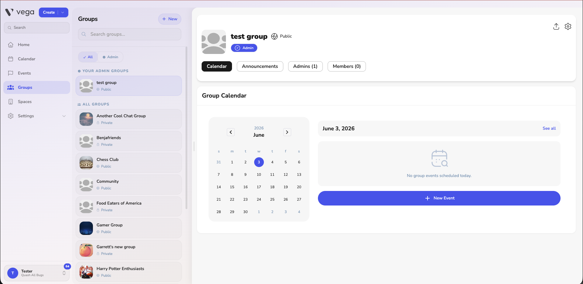 Groups list page