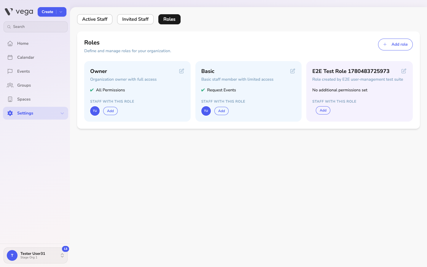 Add Role button on User Management page