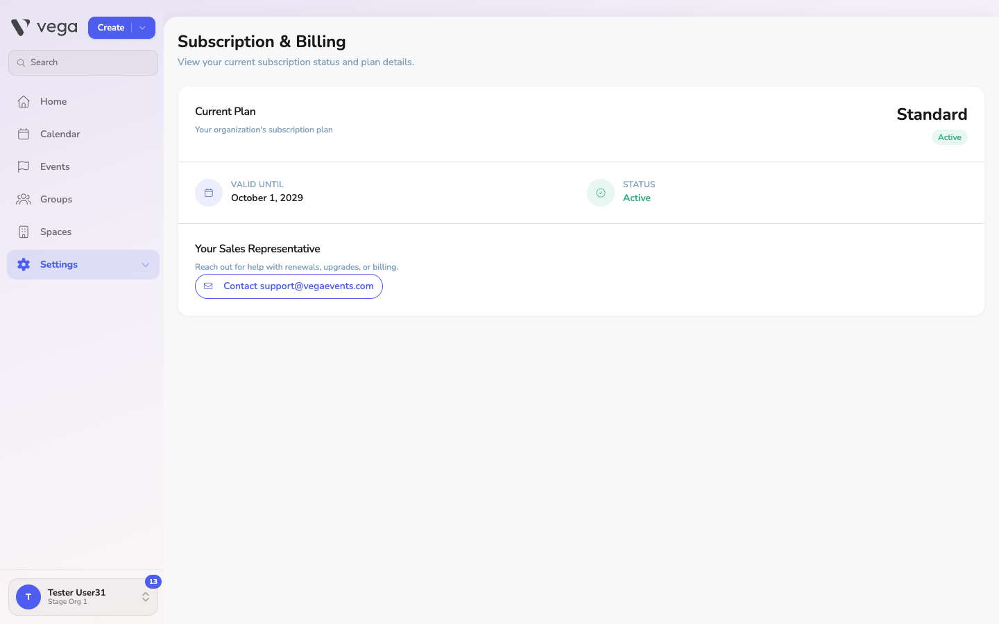 Subscription & Billing page