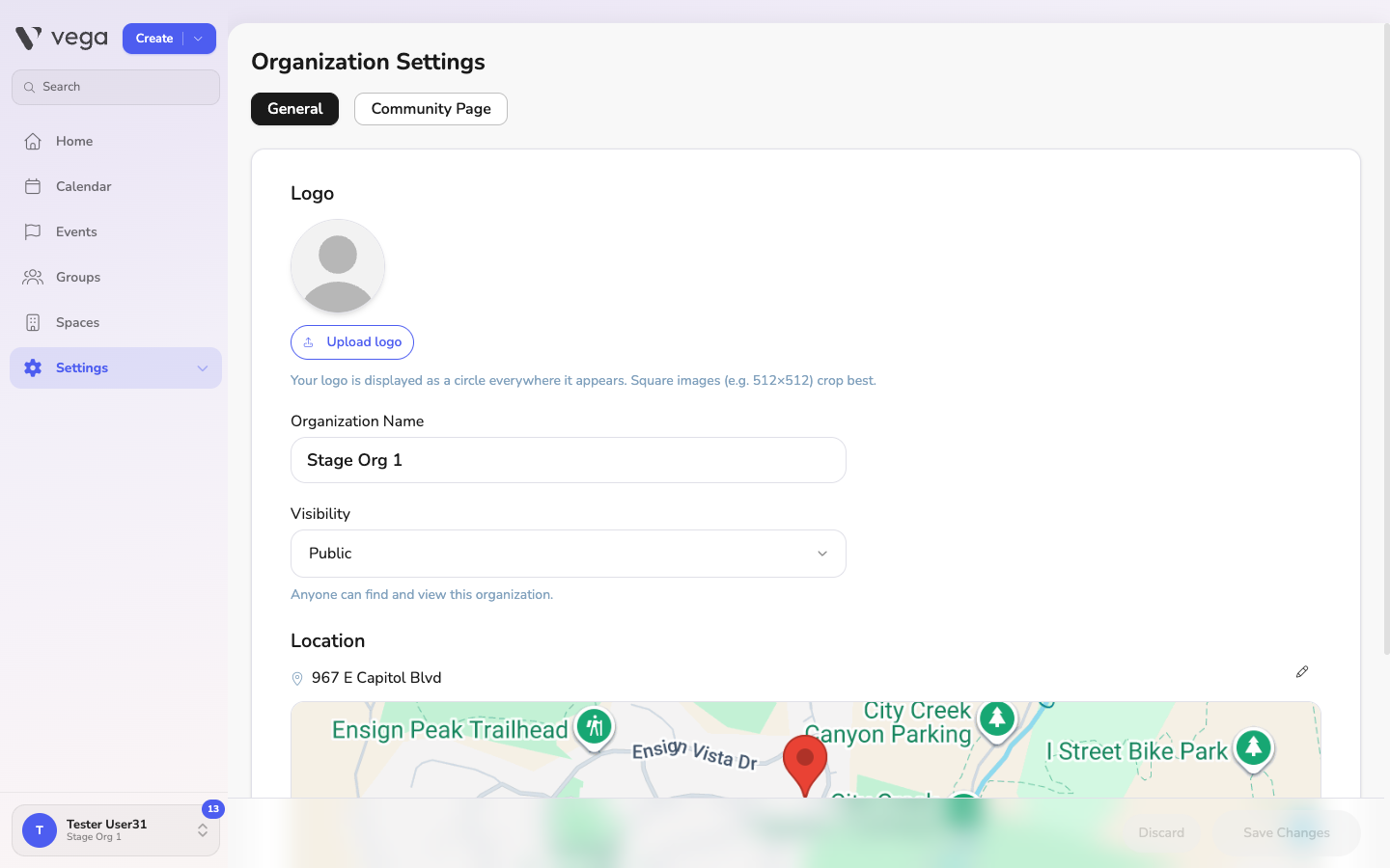 Organization Settings - General tab