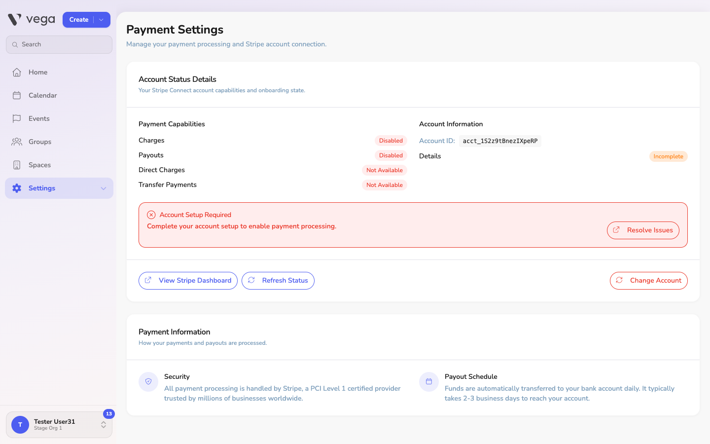 Payment Settings page