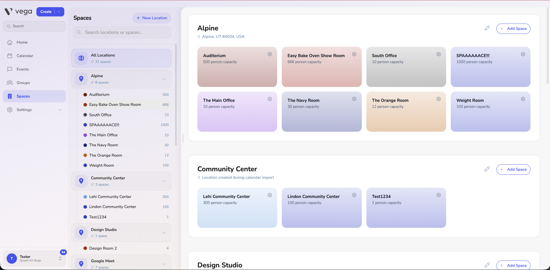 Spaces page