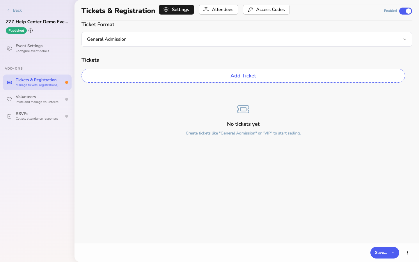 Add Ticket Type form