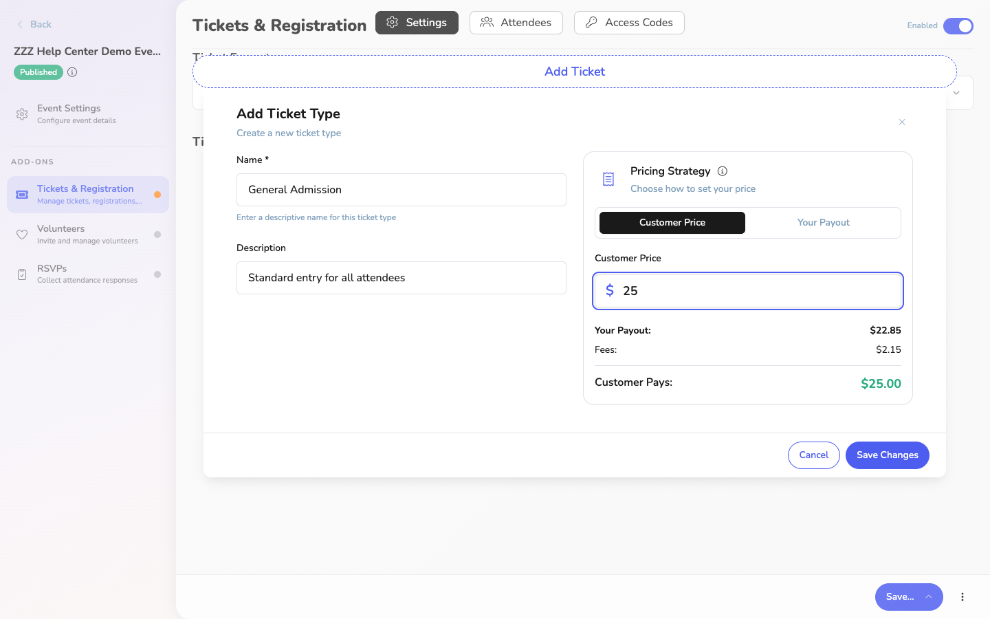 Fill out ticket pricing