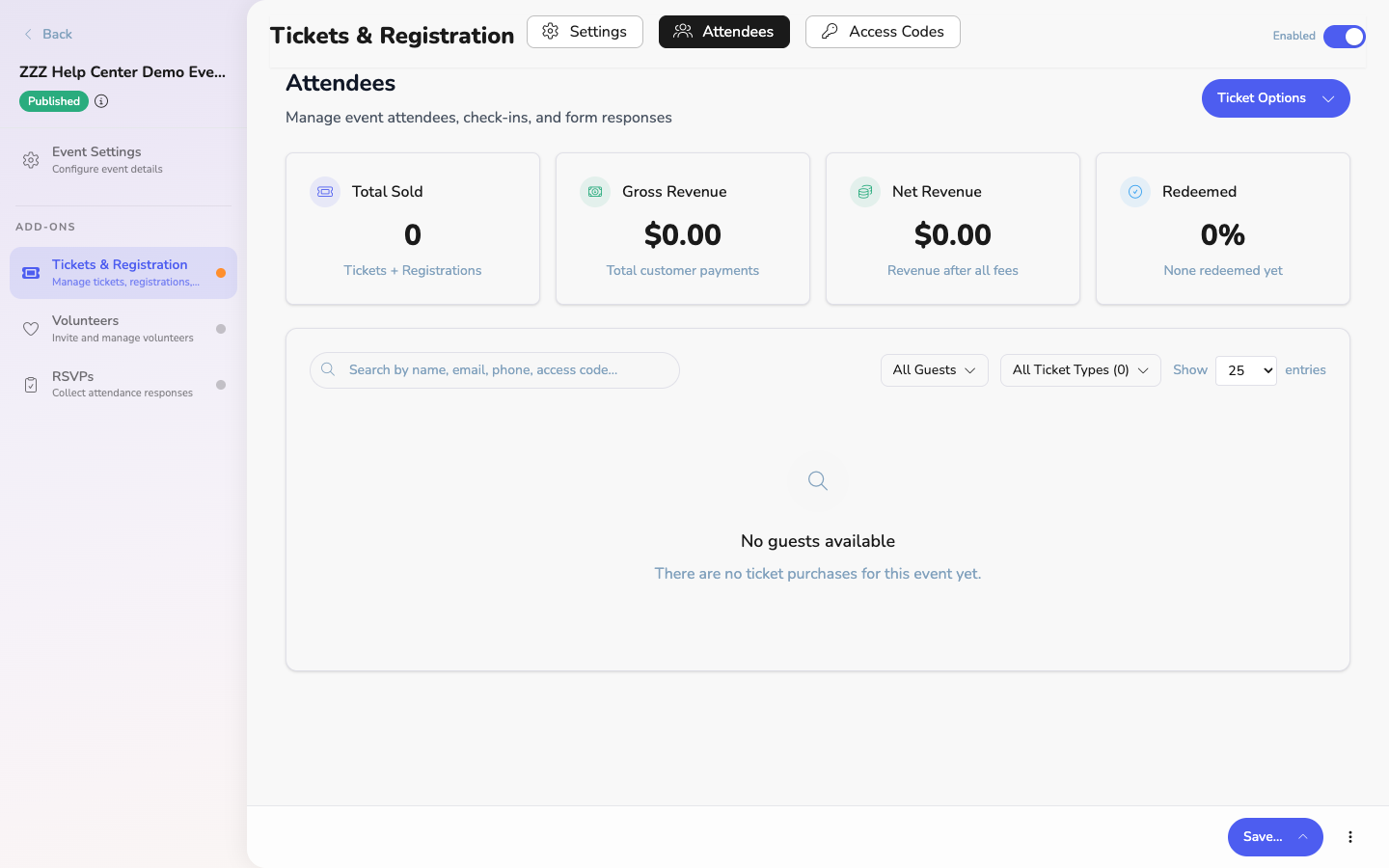 Ticketing guest list