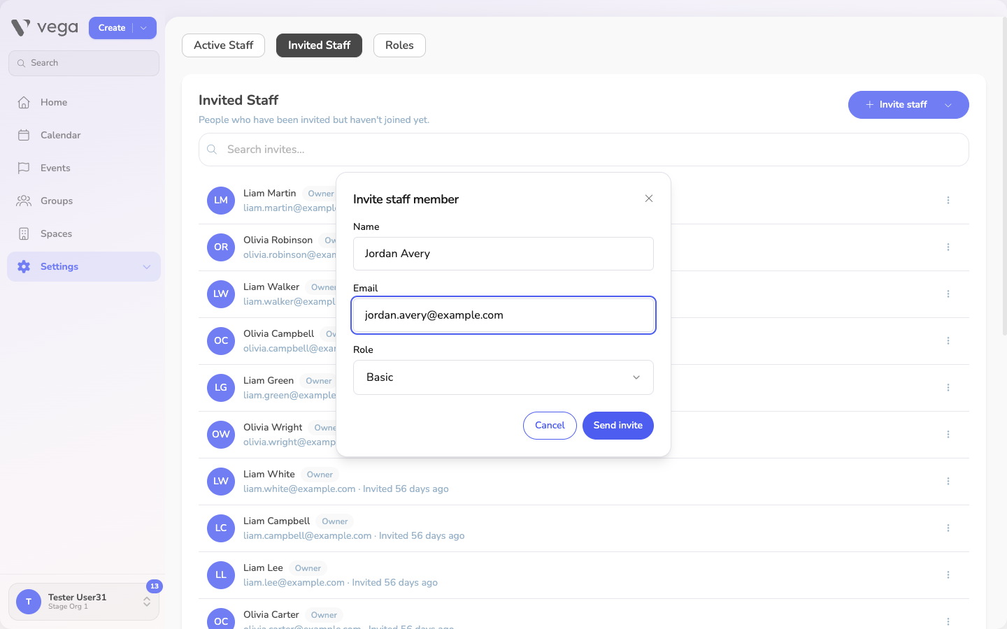 Form filled out with example data
