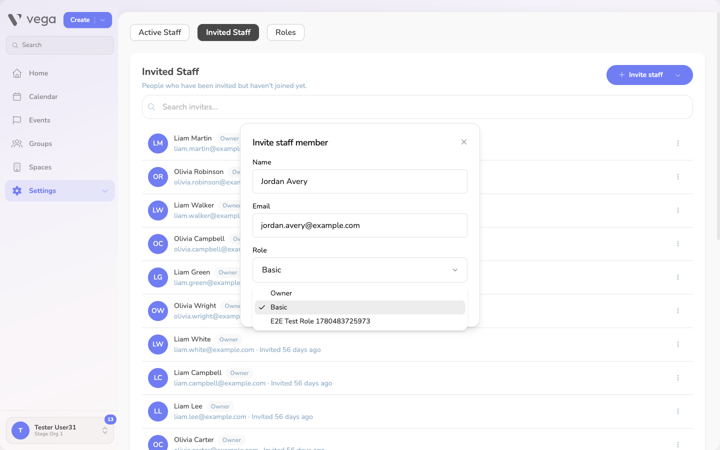 Role dropdown showing available roles