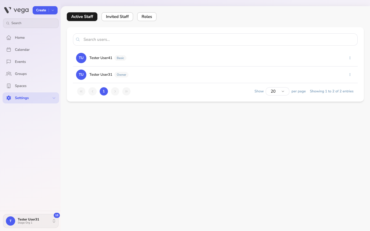User Management page