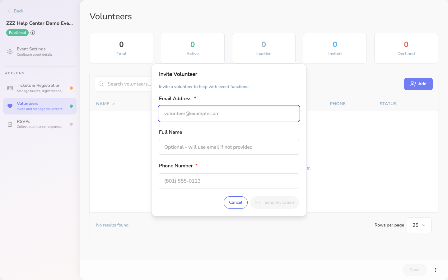 Adding a volunteer